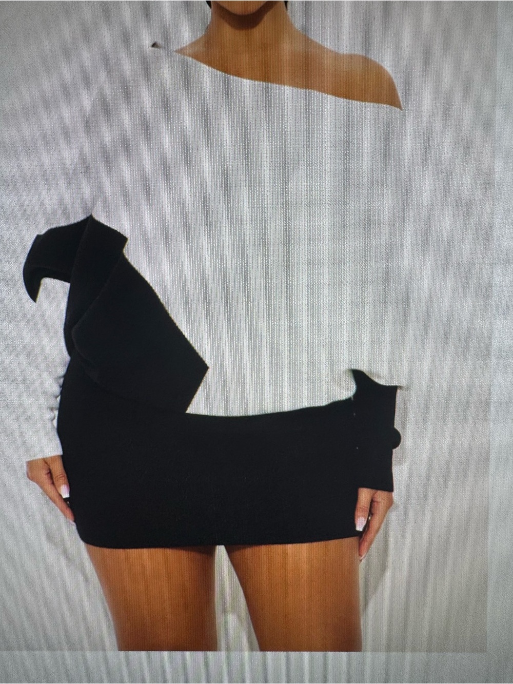 Fashion Nova Black & White Sweater Off-Shoulder Mini Dress